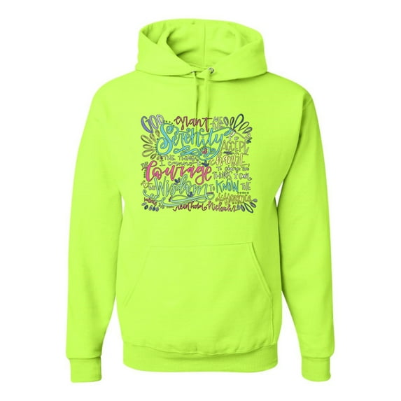 God Grant Me Serenity Courage and Wisdom Prayer Faith Inspirational/Christian Unisex Graphic Hoodie Sweatshirt, Safety Green, X-Large