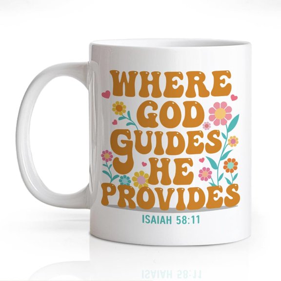 Where God Guides He Provides 11oz Double-Sided Ceramic Mug, Funny Christian Mugs for Women Men, Christmas Birthday Thanksgiving Bible Verse Coffee Cup, Religion Christian Gifts for Family Friend
