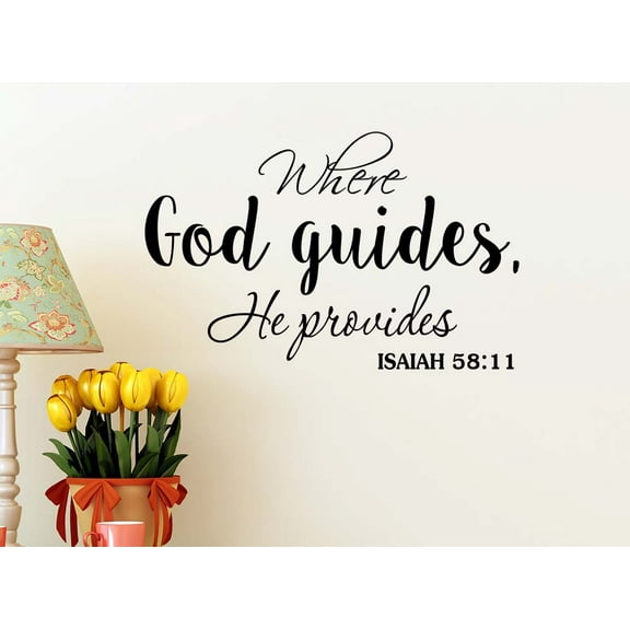 Where God Guides he Provides 22 x 14 Vinyl Wall Quote Religious Decal Sticker Corinthians Calligraphy Art Decor Motivational Inspirational Decorative Lettering