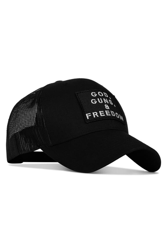 God, Guns, And Freedom Patch Mid-Profile Mesh Snapback Hat Black / Black