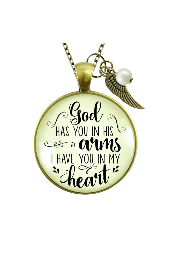God Has You in His Arms Memorial Gutsy Goodness Bronze Necklace Jewelry Angel Wing Charm