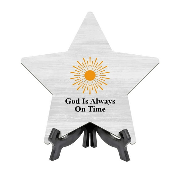 God Is Always On Time Star Table Sign with Acrylic Stand (7x7) Religious Decor | Family And Friends Community | Church Table Sign