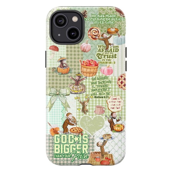God Is Bigger Than Your Pain Phone Case, Inspirational Faith, Autumn and Curious Monkey Collage Cover for iPhone 17 16 15 14 13 12 11
