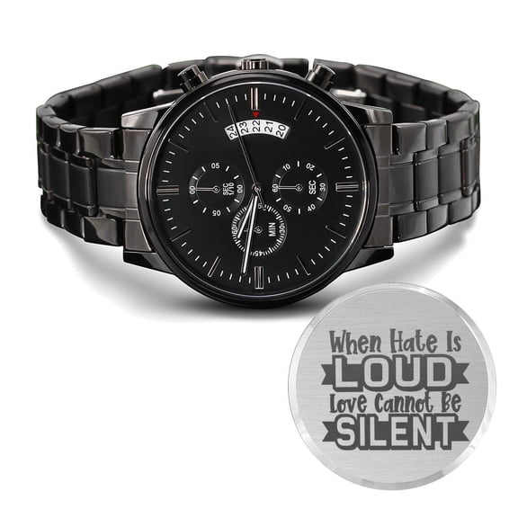 Hate Is Loud Engraved Bible Verse Men's Watch Multifunction Stainless Steel W Copper Dial