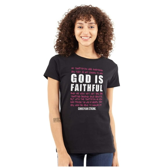 God Is Faithful Religious Faith Womens Slim Fit Graphic Tee Brisco Brands X