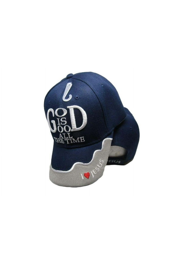 God Is Good All The Time Blue Hat Ball Cap I Love Heart Christian
