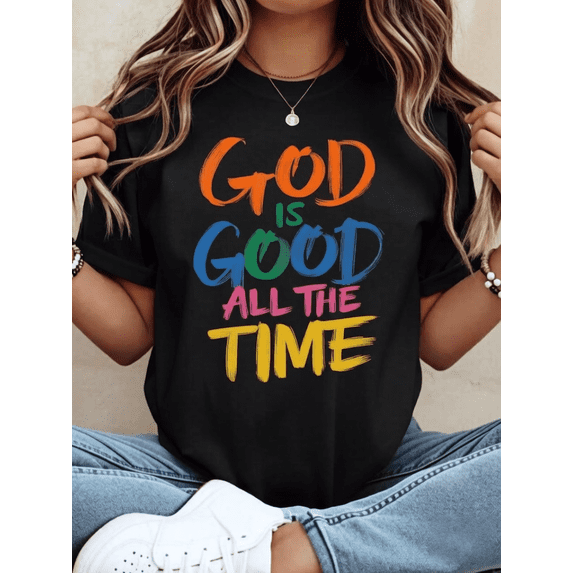 God Is Good All The Time Christian T Shirt Women Religious Faith Statement Graphic Tee Casual Summer Top