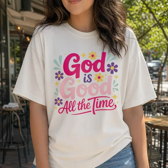 God Is Good All The Time Shirt Women Retro Christian Graphic Tee Plus Size Faith Top