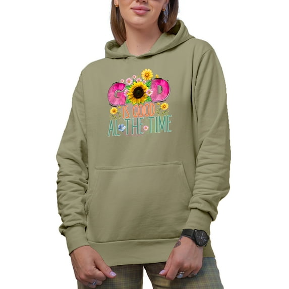 God Is Good All the Time Quote with Sunflower & Other Flowers Art Merch Gift, Sand Hooded Sweatshirt or Hoodie, 3XL