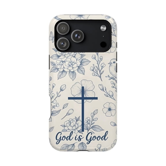 God Is Good Floral Cross Tough Case for iPhone 18 Pro & 18 Pro Max, Christian Faith Protection