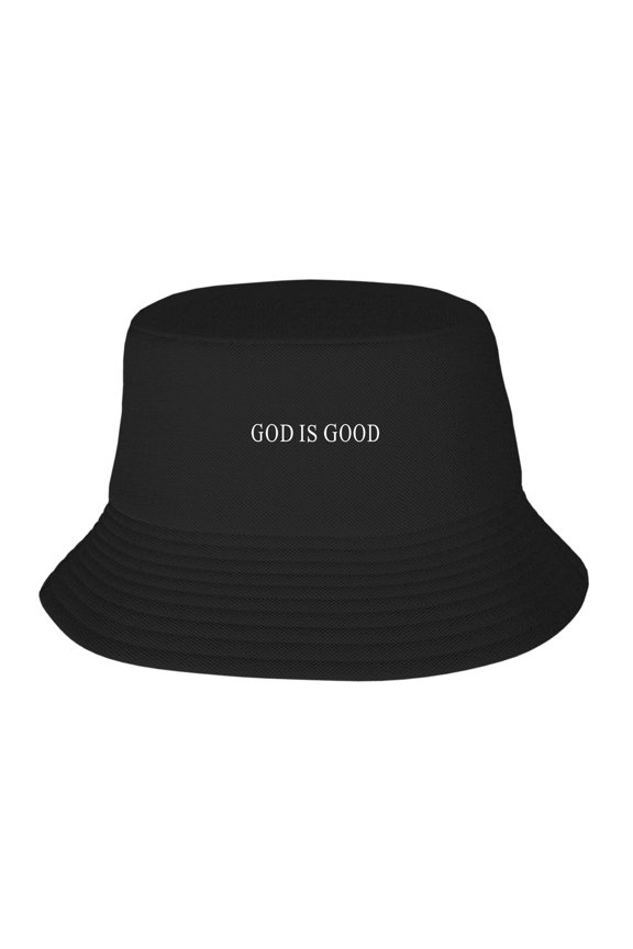 God Is Good Printed Pattern Black Bucket Hats for Men Women Sun Protection