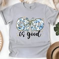 thumbnail image 1 of God Is Good Shirt for Women - Floral Blue Bow Christian Tee, Sport Grey, Size 2XL, 1 of 4