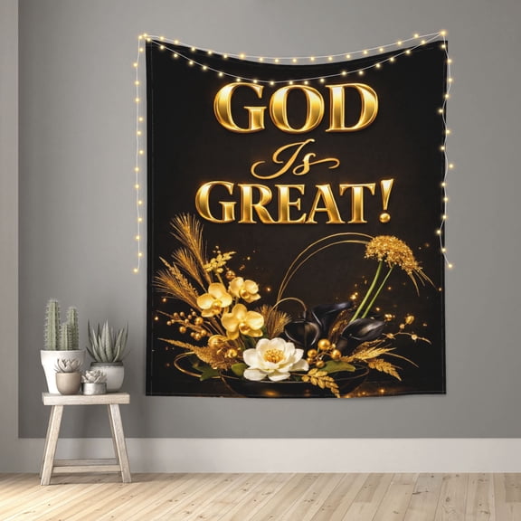 God Is Great Luxury Gold Orchid Christian Tapestry Indian Wall Hanging Tapestries Room Decor for Bedroom Living Room Dorm 60X50inch