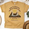 thumbnail image 1 of God Is Greater Than The Highs & Lows T-Shirt – Romans 8:38-39 Lake & Sun, Gold, Size L, 1 of 6