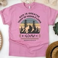 thumbnail image 1 of God Is Greater Than The Highs & Lows T-Shirt – Romans 8:38-39 Mountain Sunset, Azalea, Size S, 1 of 6