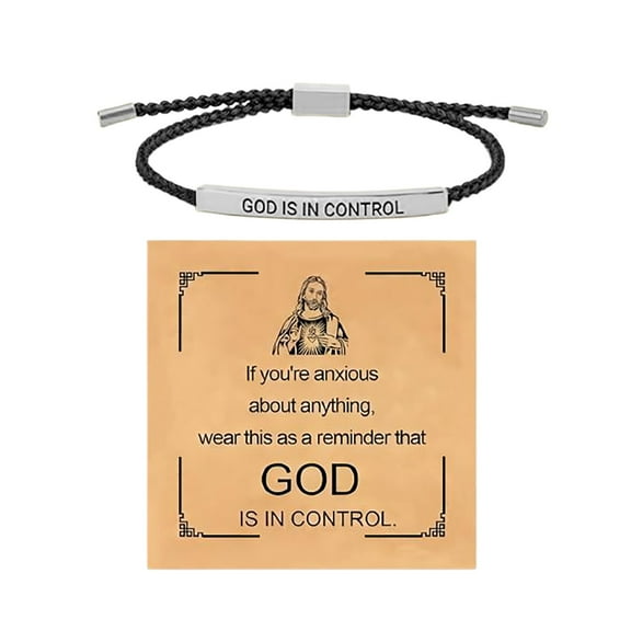 God Is In Control Bracelet Inspirational Bracelet Stainless Steel Lettering Adjustable Braided Bracelet