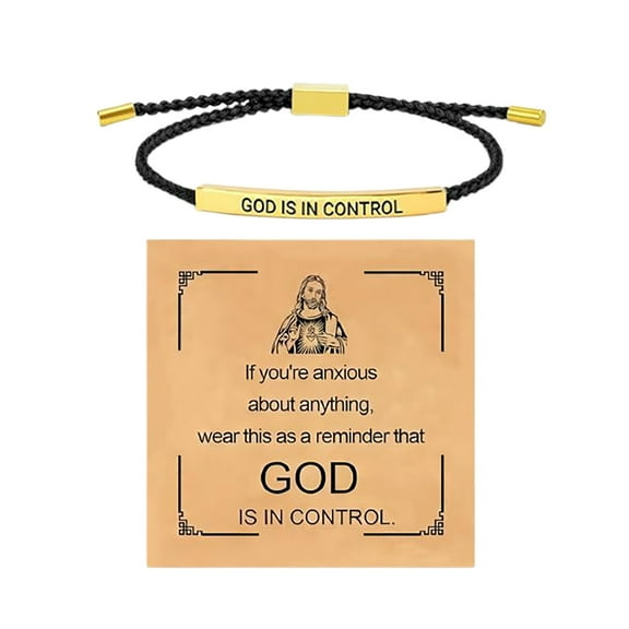Inspirational God Is In Control Bracelet Adjustable Braided Stainless Steel Lettering Design for Journey