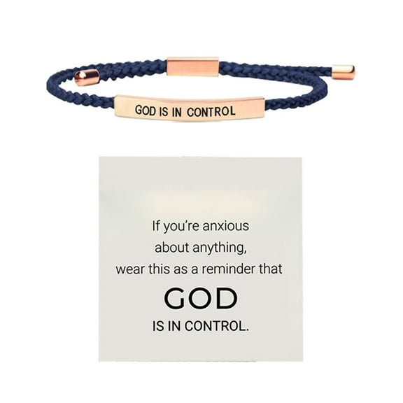 God Is In Control Inspirational Bracelet Adjustable Braided Stainless Steel Lettering Motivational Jewelry for Men and Women Wrapped Friendship