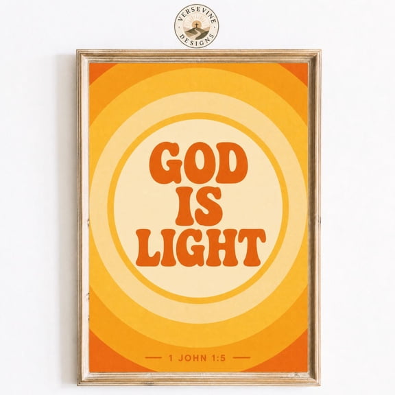 God Is Light Wall Art 1 John 15 Christian Print Retro Bible Verse Vintage Faith Decor Christian Typography Artwork, Unframed Paper Print
