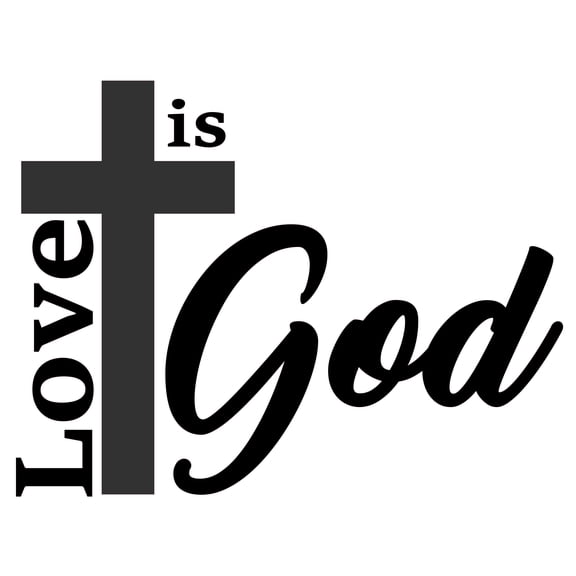 God Is Love - 15" x 20" Vinyl Adhesive Home Bedroom Inspirational Religious Quote Lettering Art Decoration Sticker Giant Cross Design Removable Easy To Apply Living Room Wall Decal