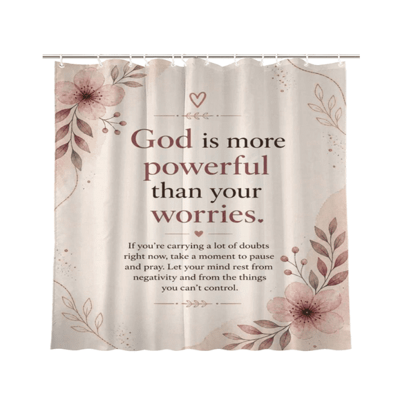 God Is More Powerful Than Your Worries Floral Christian Waterproof Polyester Shower Curtain 72 x 72 Inch
