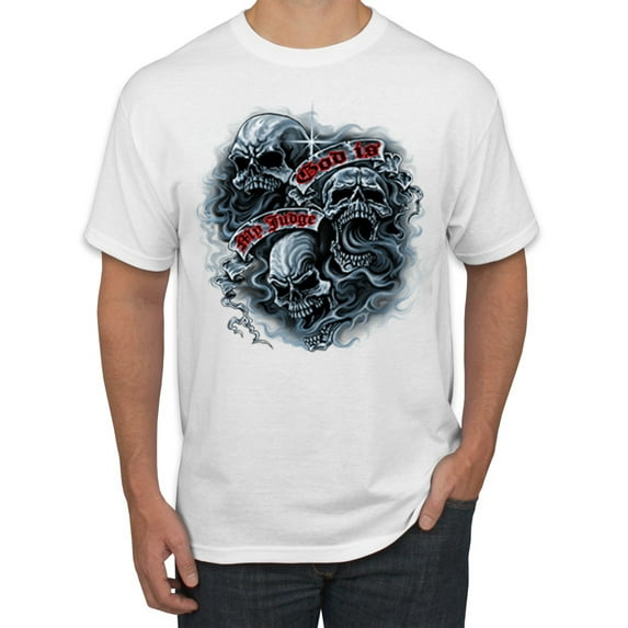 God Is My Judge Smokey Gray Skull Dark Pop Culture Men's Graphic T-Shirt, White, 4XL