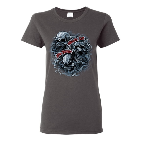God Is My Judge Smokey Gray Skull Dark Pop Culture Womens Graphic T-Shirt, Charcoal, 3XL