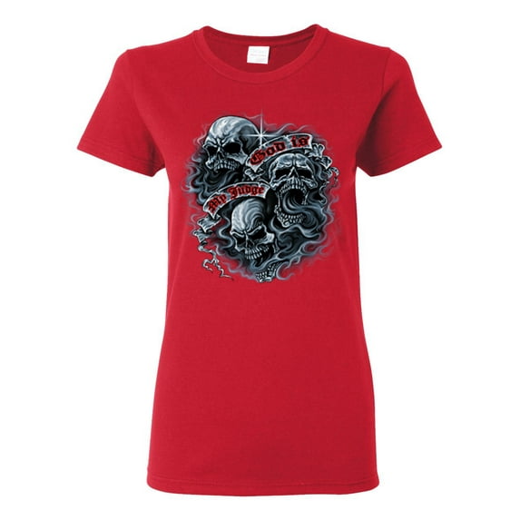God Is My Judge Smokey Gray Skull Dark Pop Culture Womens Graphic T-Shirt, Red, Medium