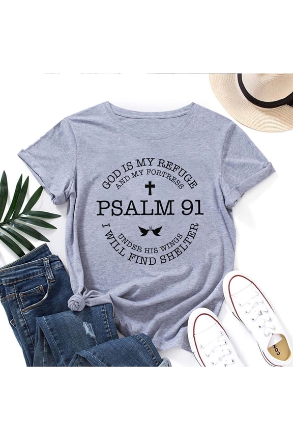 God Is My Refuge T-Shirt for Women – Christian Faith Bible Verse Graphic Tee, Inspirational Religious Spiritual Top