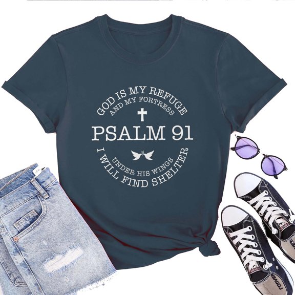 God Is My Refuge T-Shirt for Women – Christian Faith Bible Verse Graphic Tee, Inspirational Religious Spiritual Top