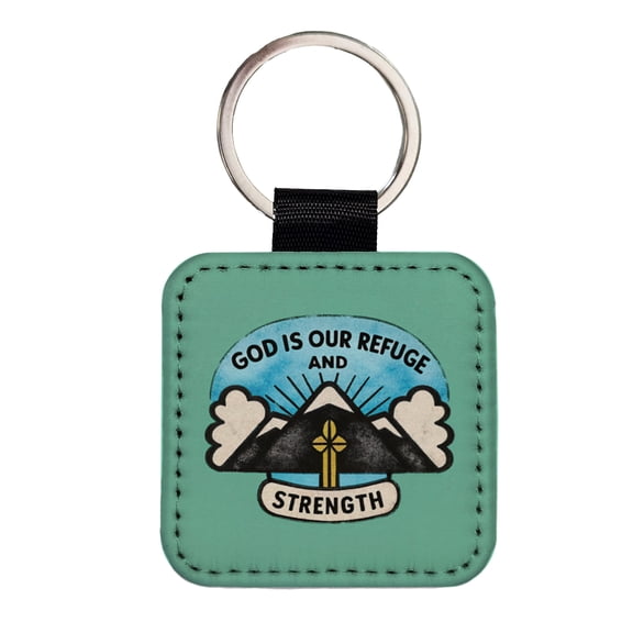 God Is Our Refuge And Strength Bible Verse Faux Leather Square Keychain