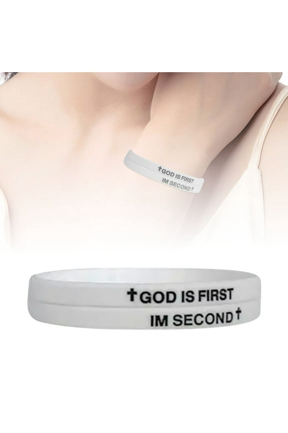 God Is The First I Am The Second Motivational Rubber Bracelet for Men and Women Inspirational Wristband Unisex 2PCS