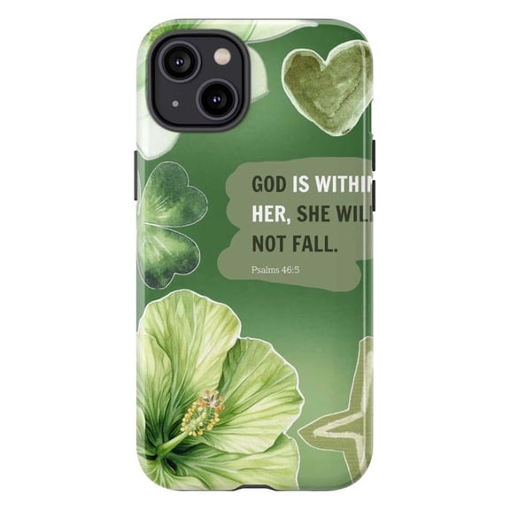 God Is Within Her Phone Case, Green Hibiscus Bible Verse Cover for iPhone 17 16 15 14 13 12 11 Pro Plus Mini