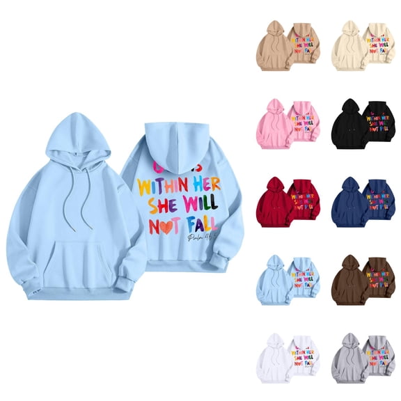 God Is Within Her She Will Never Fall Hoodies for Women 2025 Cute Christian Hoodie Hooded Sweatshirt Women Pullover