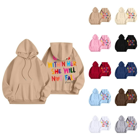 God Is Within Her She Will Never Fall Hoodies for Women 2025 Cute Christian Hoodie Hooded Sweatshirt Women Pullover