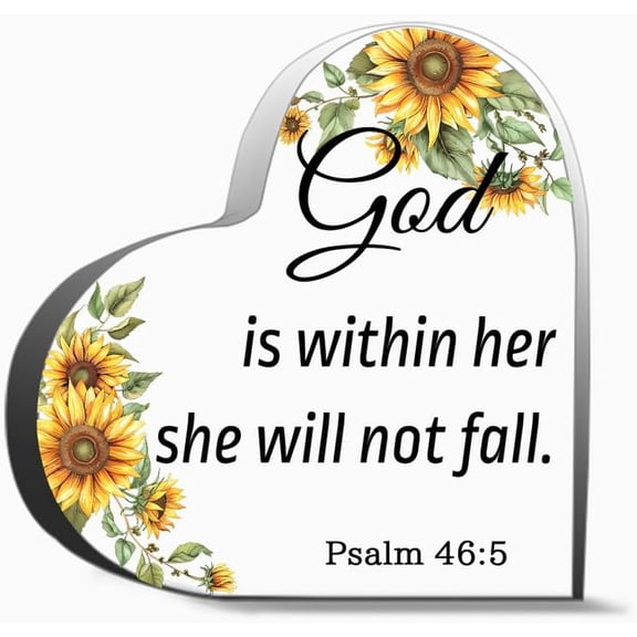 God Is Within Her She Will Not Fall 2 Decor Acrylic Heart Gifts Sign Office Art Decorations 4"L x 4"W x 0.4"H Inch