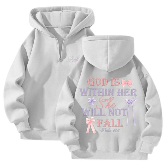 God Is Within Her She Will Not Fall Christian Hoodie For Women Bible Verse Half Zip Sweatshirt Preppy Teens Tops, Size XXL