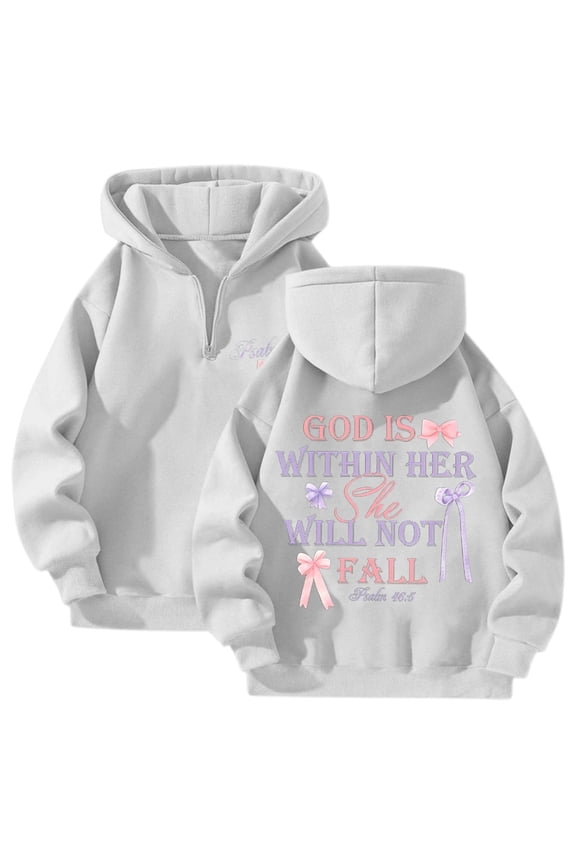 God Is Within Her She Will Not Fall Christian Hoodie For Women Bible Verse Half Zip Sweatshirt Preppy Teens Tops, Size XXL