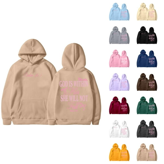 God Is Within Her She Will Not Fall Hoodies for Women Long Sleeve Christian Hooded Sweatshirt with Pockets Pullover Tops