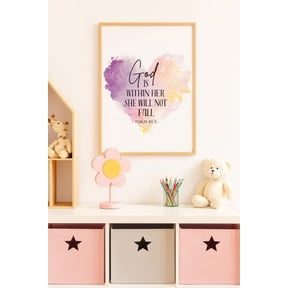 God Is Within Her She Will Not Fall - Psalm 46:5 | Christian Wall Art | Heart Scripture Print | Inspirational Bible Verse Unframed Paper Print