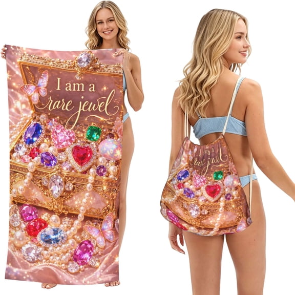 Luxury Treasure Chest And Gem 2-In-1 Foldable Beach Towel Bag, Waterproof Tote For Travel & Beach