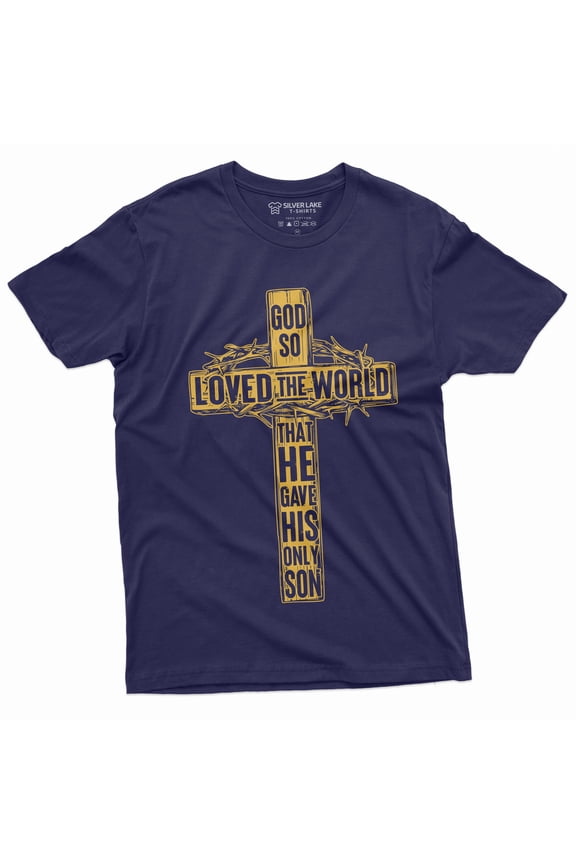 God Jesus Christ T-Shirt Inspirational Quote Christmas Christian Cross Tee Shirt (Large Navy Blue)