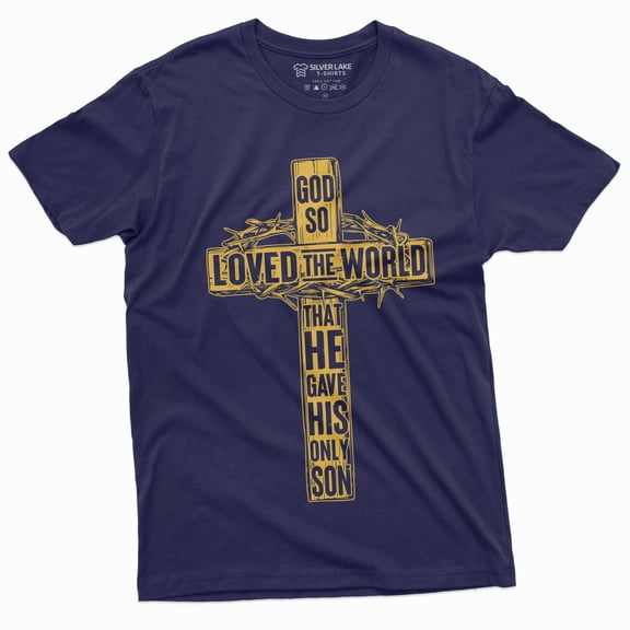 God Jesus Christ T-Shirt Inspirational Quote Christmas Christian Cross Tee Shirt (Small Navy Blue)