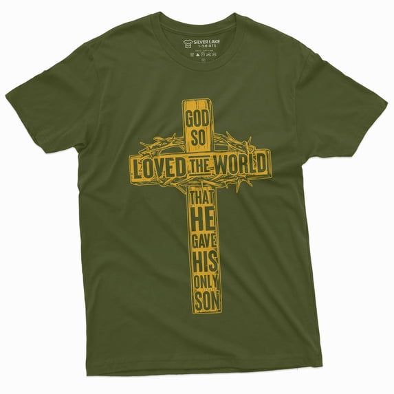 God Jesus Christ T-Shirt Inspirational Quote Christmas Christian Cross Tee Shirt (XX-Large Military Green)