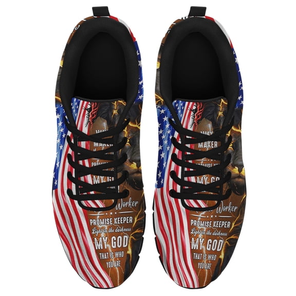 God Jesus Christian American Flag Running Shoes Sneakers Mesh Black Size 9