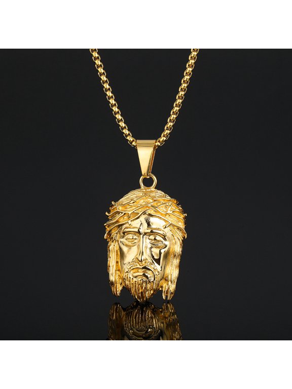 God Jesus Human Head Motif Pendant Collar Chain Necklace for Men Women, 14K Gold Filled Polished Streamlined Durable Craft Jewelry
