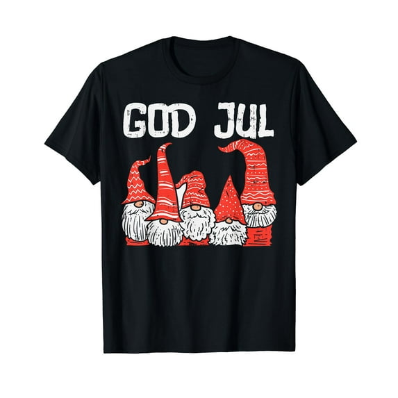 God Jul Three Nordic Gnomes Swedish Norwegian Christmas T-Shirt