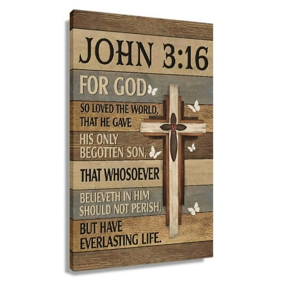 For God So Loved The World Wall Art John 3 16 Bible Verse Poster Decor For Bedroom Painting Oil Decorative Pictures for Office Giclee Print on Canvas Artwork for Kitchen Wall Decorations