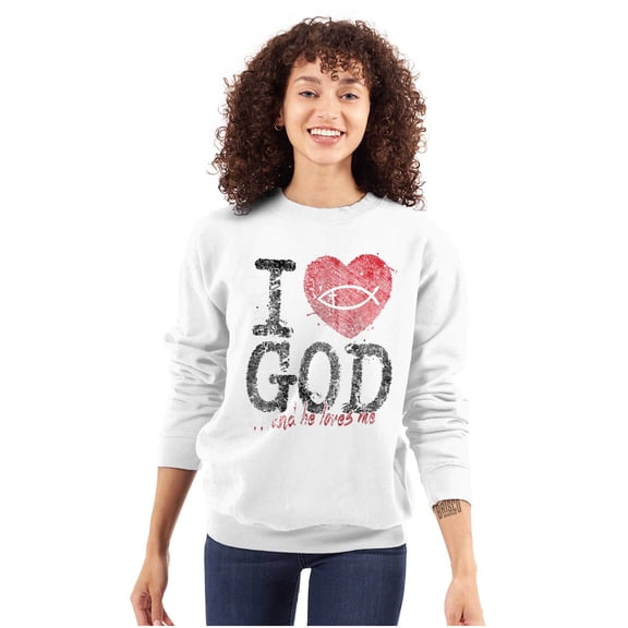 God Loves Me Jesus Christian Faith Women Crewneck Sweatshirt Brisco Brands S