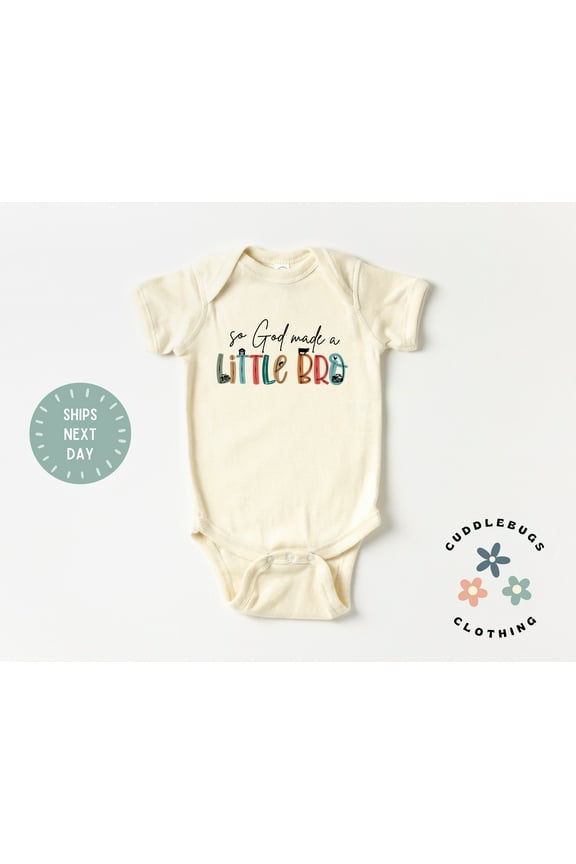 God Made A Little Brother Baby Onsies Bodysuit, Little Bro, Sibling Bodysuit, Baby Announce, Pregnancy Reveal Cool Baby Clothing, Cute Baby Onesie, BABY BODYSUIT LAT 4424